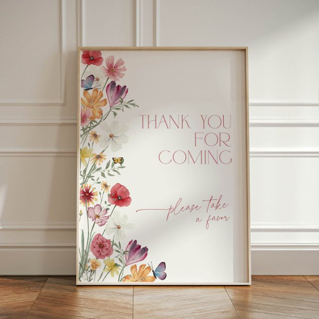 Wildflower and Butterflies Thank you for coming Pedestal Sign (Wildflower and butterflies thank you for coming sign)