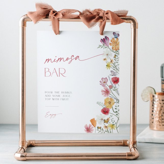 Wildflower and Butterfly Mimosa Bar Cocktail Drink Pedestal Sign (Wildflower and Butterfly Mimosa Bar Sign)