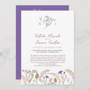 Wildflower and grasses watercolor wedding program programme