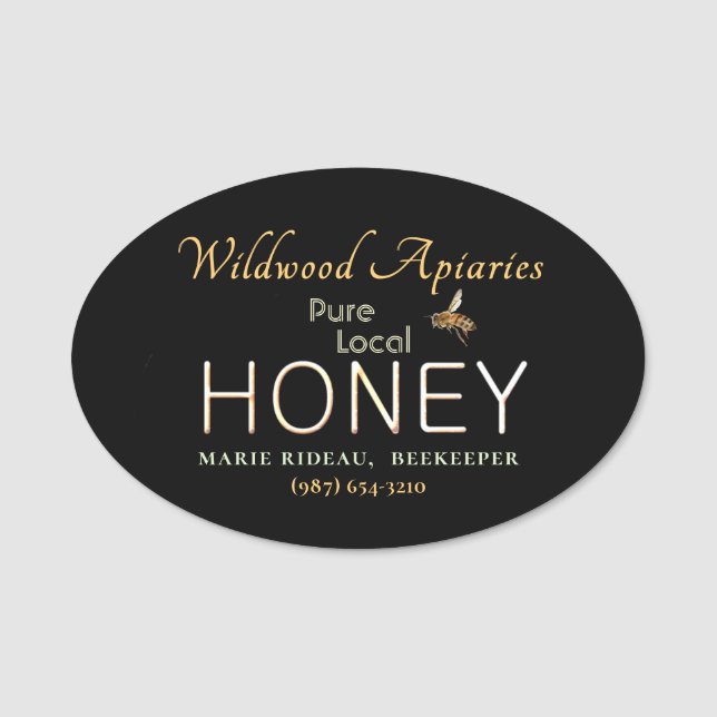 Wildflower and Honeybee Beekeeper's Tag on Black (Front)