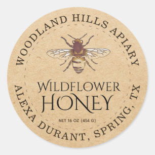Wildflower and Honeybee Kraft Honey Jar Label
