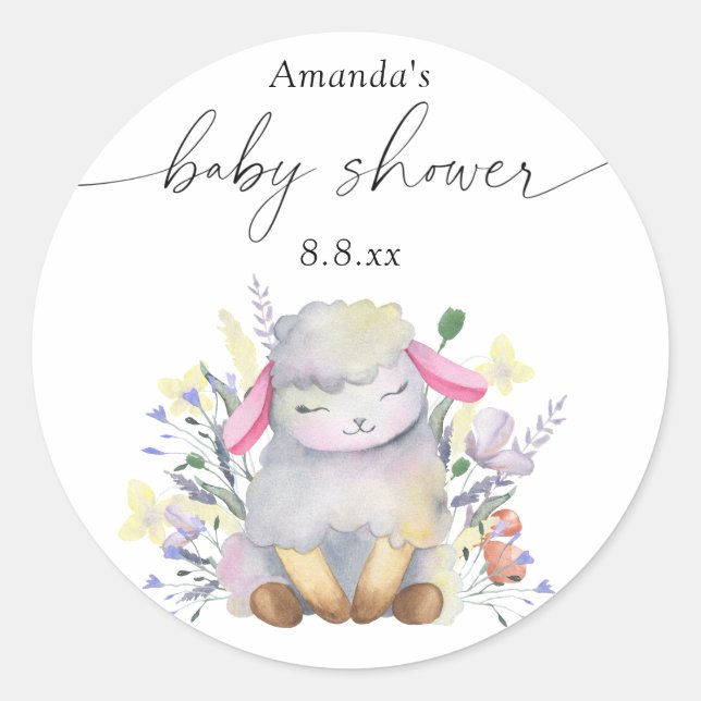 Wildflower and lamb - Baby shower Classic Round Sticker (Front)