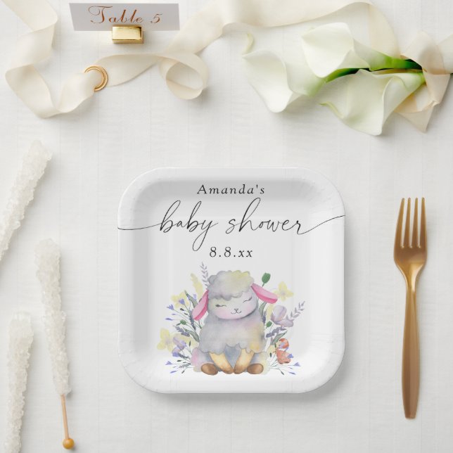 Wildflower and lamb - Baby shower Paper Plate (Wedding)