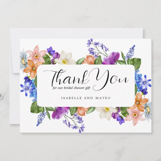 Wildflower and Photo Bridal Shower Flat Thank You Card (Front)