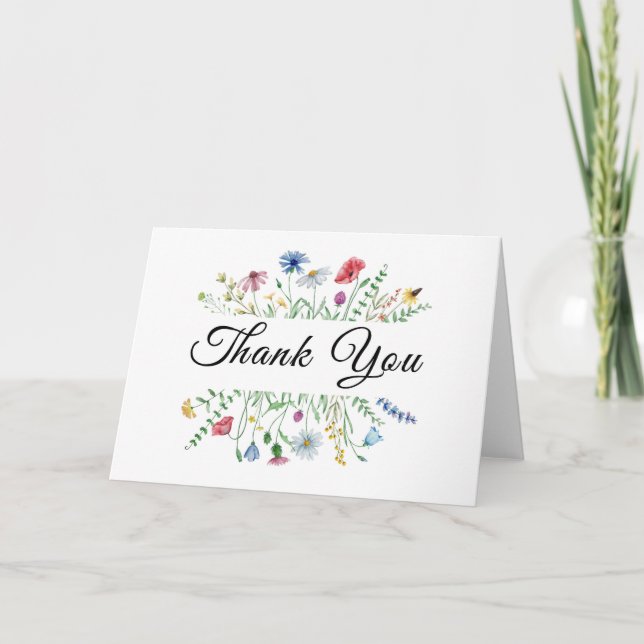 Wildflower and Pink Folded Thank You Card (Front)