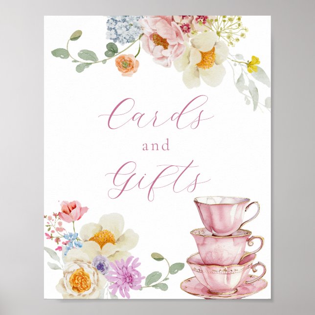 Wildflower and Pink Teacups Cards and Gifts Sign (Front)
