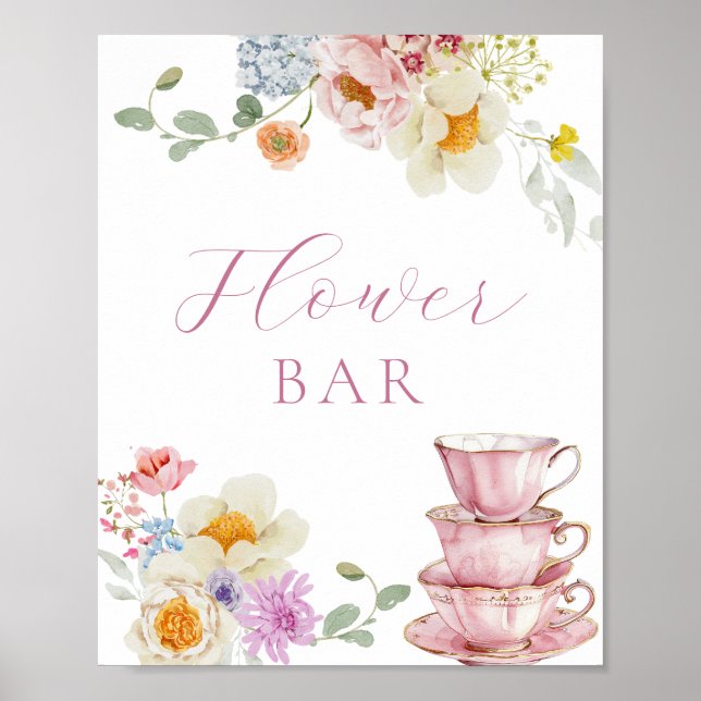 Wildflower and Pink Teacups Flower Bar Poster (Front)
