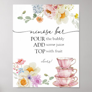 Wildflower and Pink Teacups Mimosa Sign