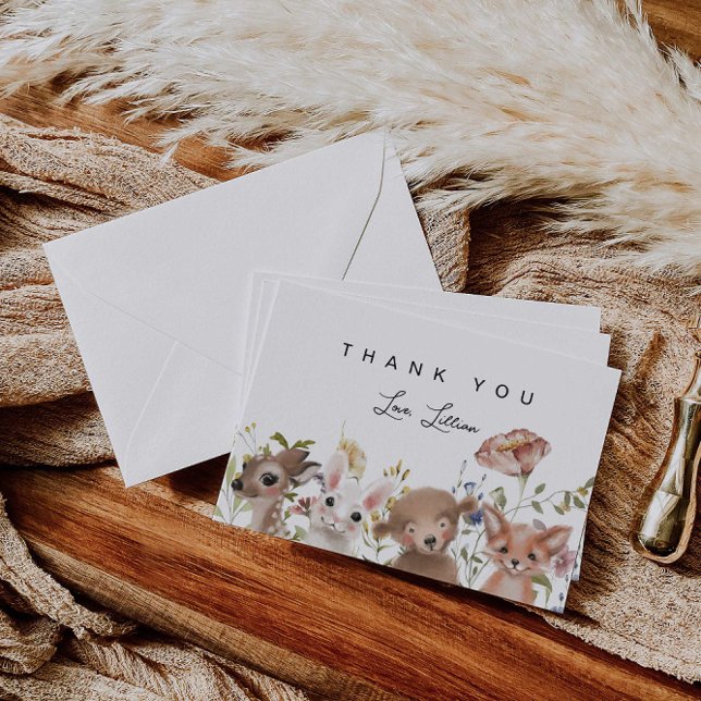 Wildflower and Woodland Animals Baby Shower Thank You Card (Creator Uploaded)