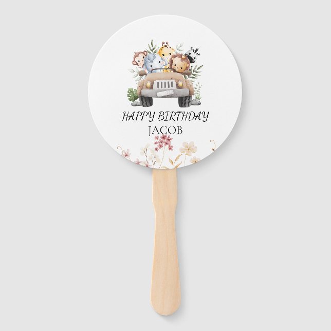 Wildflower Animal Party Safari Birthday  Hand Fan (Front)