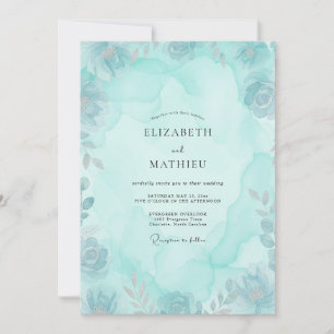 Wildflower Aqua Painted Peony Wedding Invitation