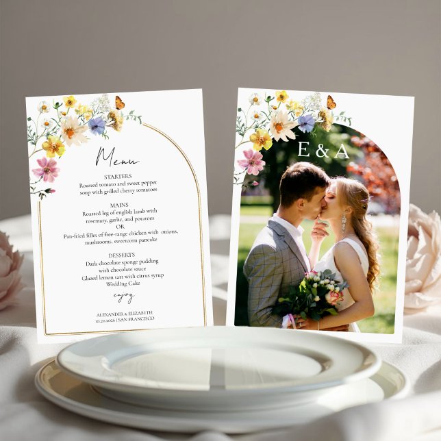 Wildflower Arch | Boho Photo Wedding Menu Card (Creator Uploaded)