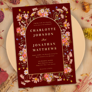 Wildflower Arch Fall Wedding Burgundy Gold