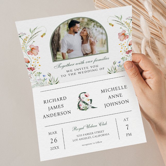 Wildflower Arch Photo All in One QR Code Wedding Invitation (Creator Uploaded)