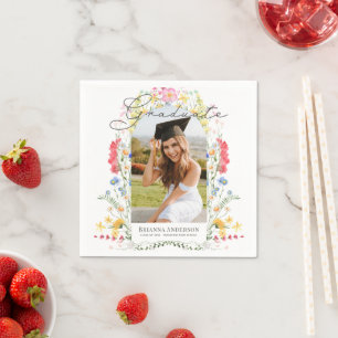 Wildflower Arch Photo Graduation Napkin