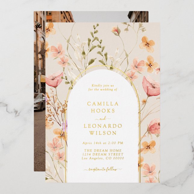 Wildflower Arch Wedding Invitation Foil Invitation (Front/Back)
