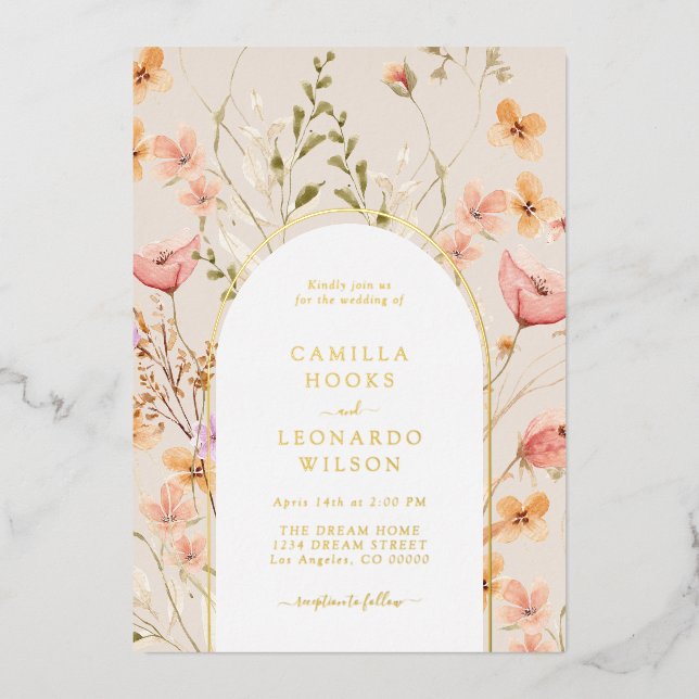 Wildflower Arch Wedding Invitation Foil Invitation (Front)