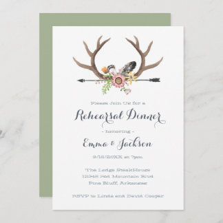 Wildflower Arrow and Antlers Rehearsal Dinner Invitation