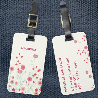 Wildflower Art Personalised Name  Luggage Tag