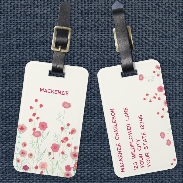 Wildflower Art Personalised Name  Luggage Tag (Modern wildflower floral botanical personalized custom name luggage tag)