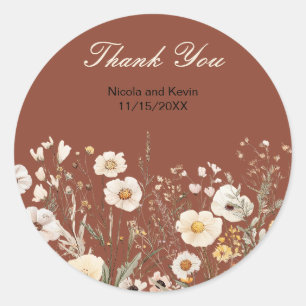 Wildflower Autumn Fall Floral Wedding Classic Round Sticker
