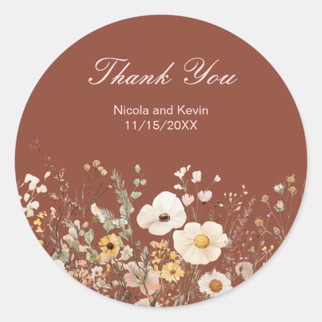 Wildflower Autumn Fall Floral Wedding Classic Round Sticker (Front)