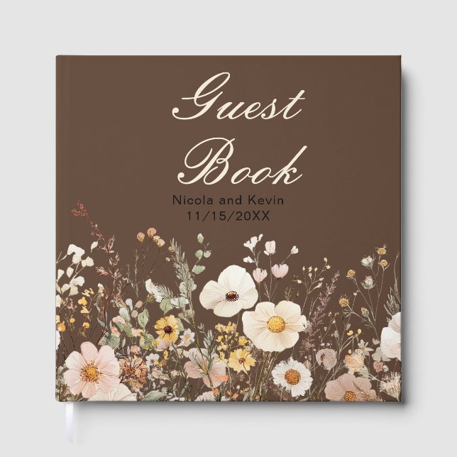 Wildflower Autumn Fall Floral Wedding Guest Book (Front)