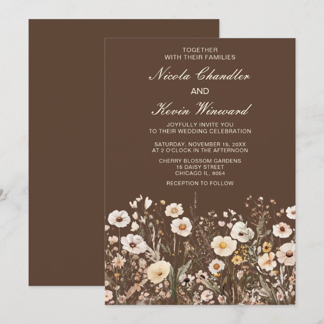Wildflower Autumn Fall Floral Wedding Invitation (Front/Back)