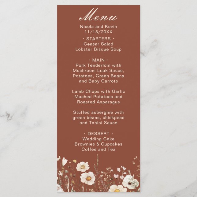 Wildflower Autumn Fall Floral Wedding Menu (Front)