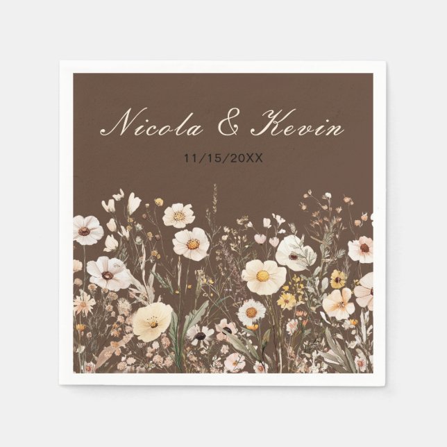 Wildflower Autumn Fall Floral Wedding Napkin (Front)