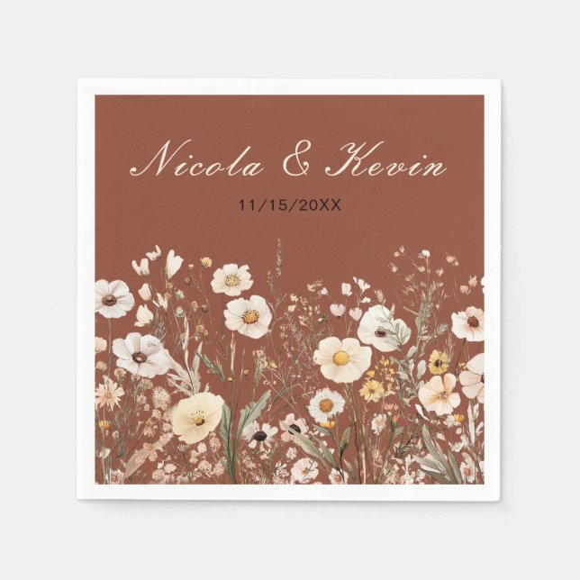 Wildflower Autumn Fall Floral Wedding Napkin (Front)
