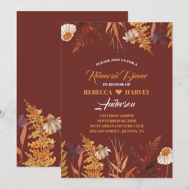 Wildflower Autumn Fall Wedding rehearsal dinner Invitation (Front/Back)