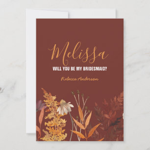 Wildflower Autumn Fall Will You be My Bridesmaid Invitation