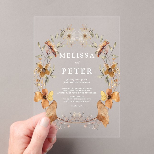 Wildflower Autumn Floral Arch Wedding Acrylic Invitations (Insitu (Handheld))