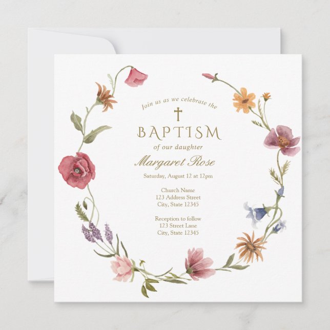 Wildflower Baby Baptism Invitation (Front)