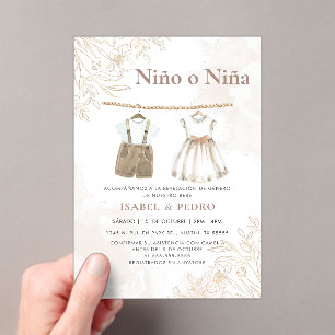 Wildflower Baby Clothes Spanish Gender Reveal Acrylic Invitations