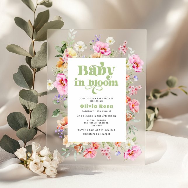 Wildflower Baby in Bloom Baby shower Acrylic Invitations (Creator Uploaded)
