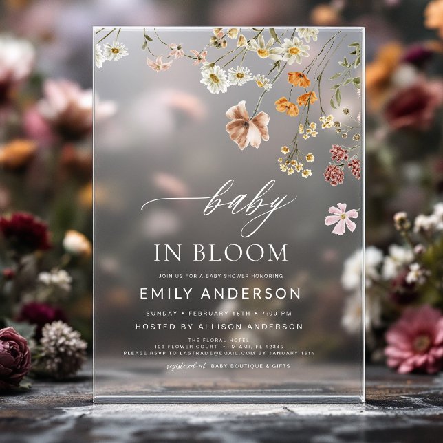 Wildflower Baby in Bloom Baby Shower Acrylic Invitations (Creator Uploaded)
