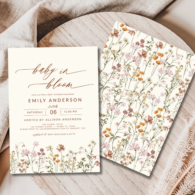 Wildflower Baby in Bloom Baby Shower Beige Invitation (Creator Uploaded)
