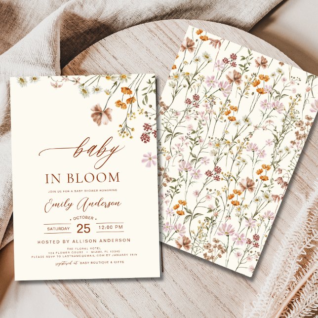 Wildflower Baby in Bloom Baby Shower Beige Invitation (Creator Uploaded)