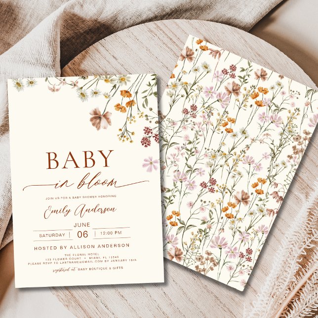 Wildflower Baby in Bloom Baby Shower Beige Invitation (Creator Uploaded)
