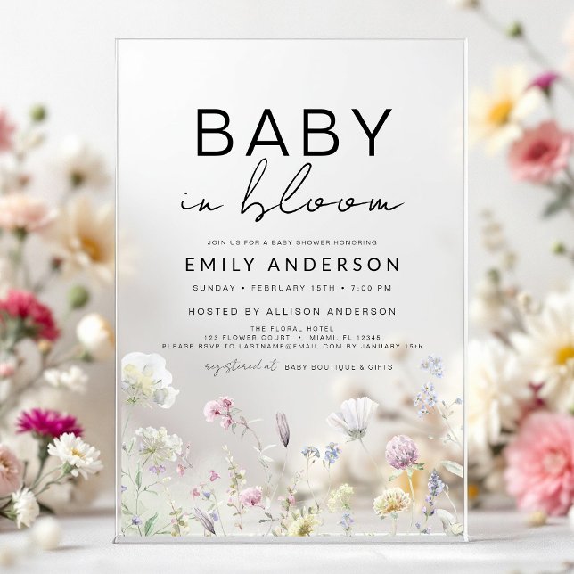 Wildflower Baby in Bloom Baby Shower Boho Garden Acrylic Invitations (Creator Uploaded)