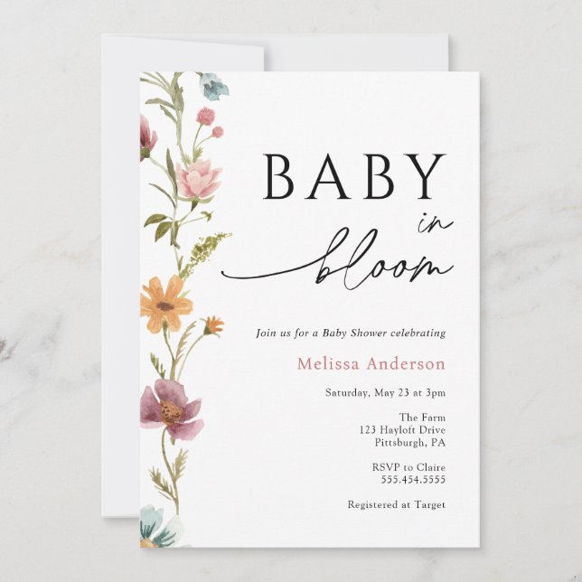 Wildflower Baby in Bloom Baby Shower Invitation (Front)