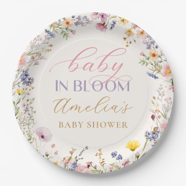 Wildflower Baby in Bloom Baby Shower Paper Plates (Front)
