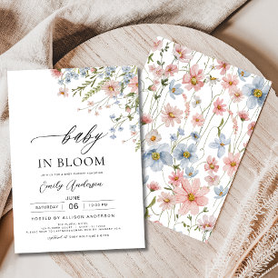 Wildflower Baby in Bloom Baby Shower Pink Blue Invitation