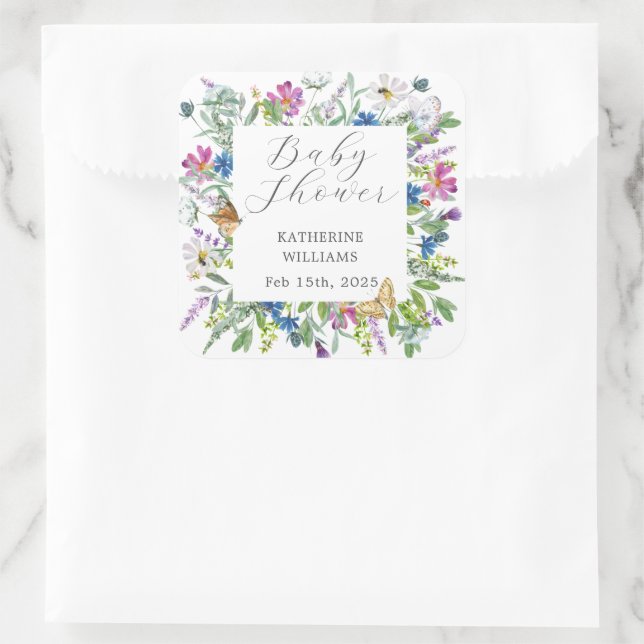 Wildflower Baby In Bloom Baby Shower Square Sticker (Bag)