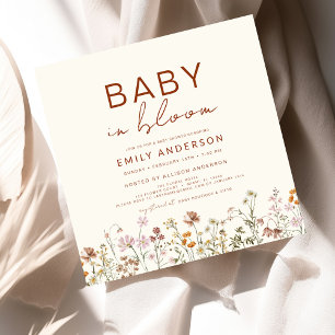 Wildflower Baby in Bloom Baby Shower Terracotta Invitation