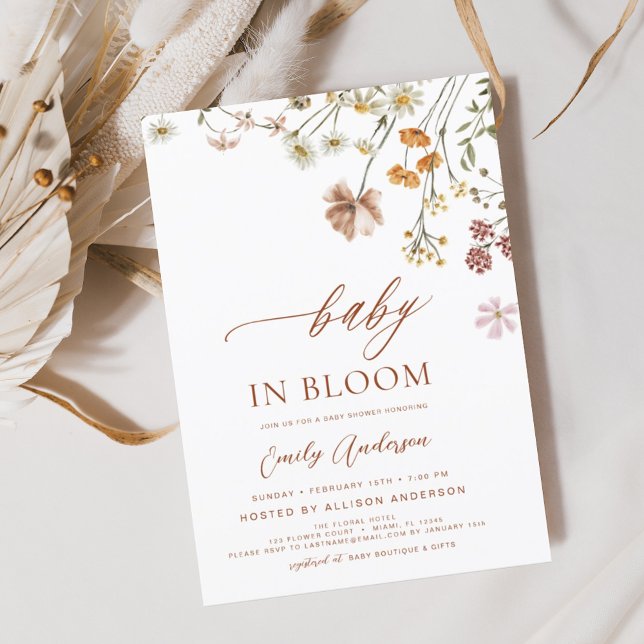 Wildflower Baby in Bloom Baby Shower Terracotta Invitation (Creator Uploaded)