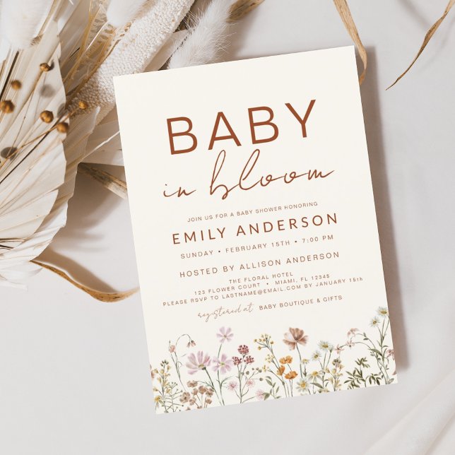 Wildflower Baby in Bloom Baby Shower Terracotta Invitation (Creator Uploaded)