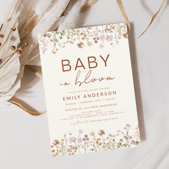 Wildflower Baby in Bloom Baby Shower Terracotta Invitation (Creator Uploaded)